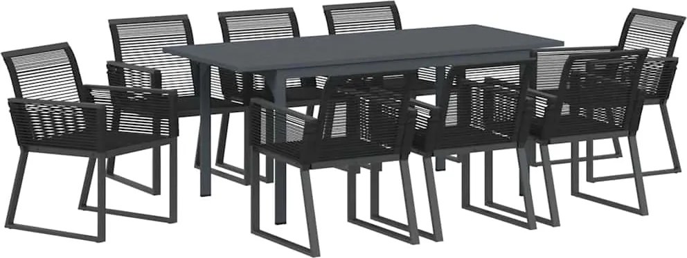 vidaXL Kert étkező szett 9 pcs Fekete polirattan