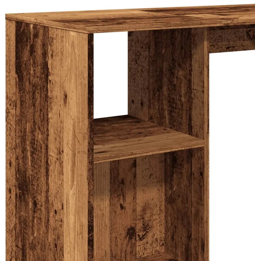 antik fa színű szerelt fa bárasztal polccal 124 x 46 x 103,5 cm