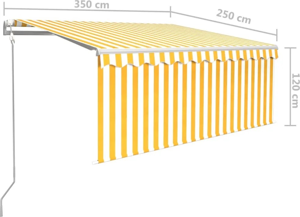 Sárga-fehér LED-es, szélérzékelős napellenző redőnnyel 3,5x2,5m