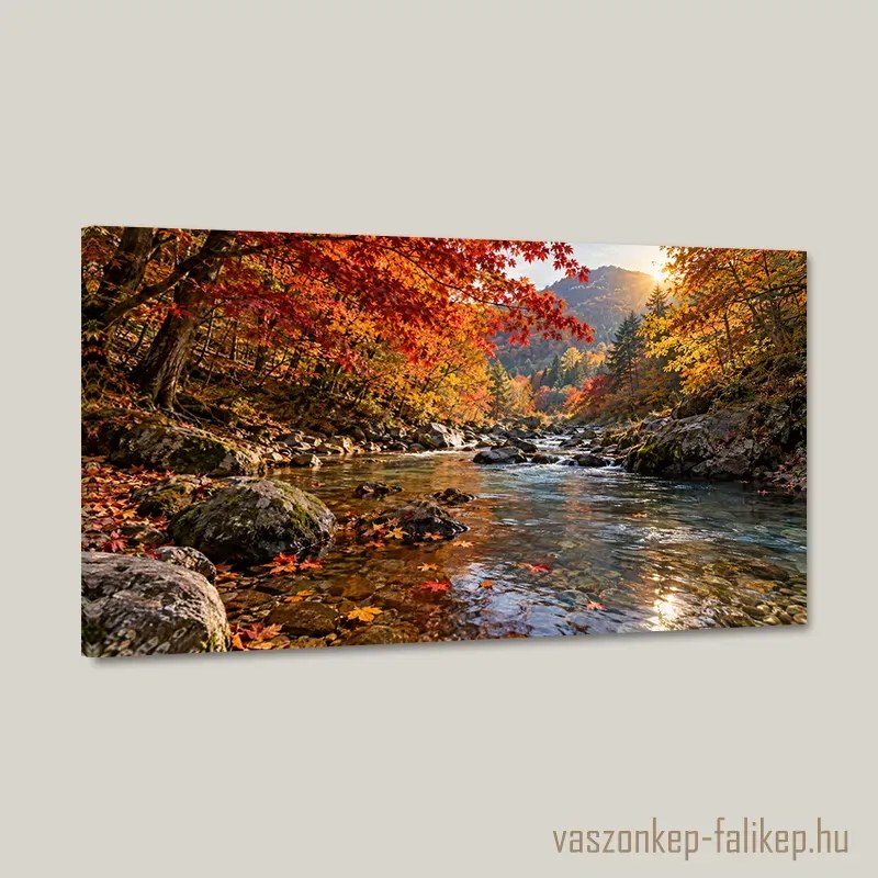 Őszi patakfény vászonkép – élénk részletekkel 40x23 cm