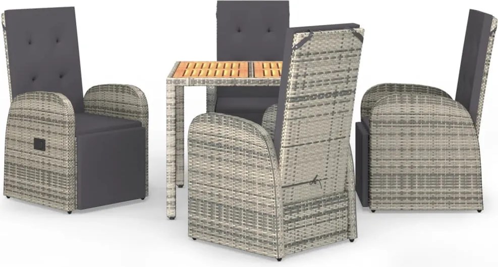 vidaXL 5 részes szürke polyrattan kerti étkezőgarnitúra párnával