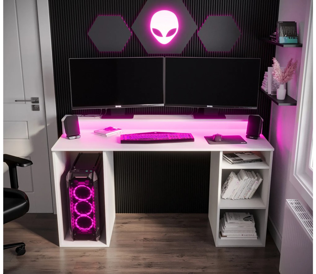 Sarok Gamer PC asztal Garrick 1 (fehér) (LED RGB világítással). 1064133