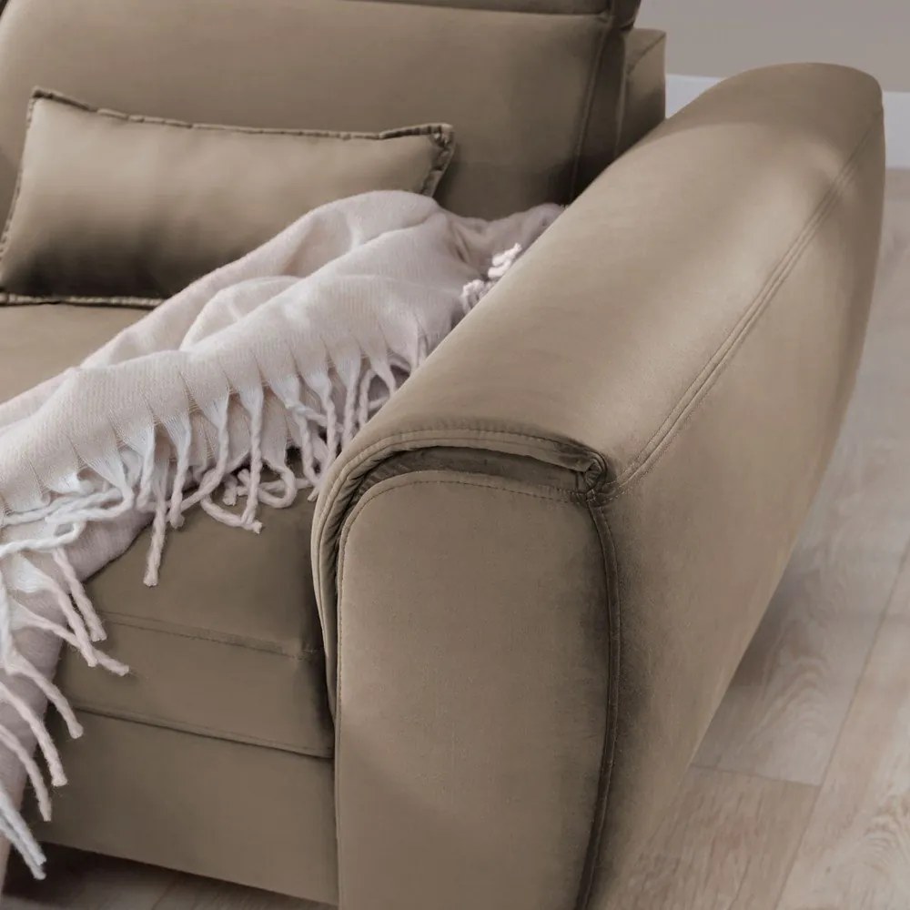 Világosbarna bársony kinyitható-tárolóhelyes sarokkanapé (bal oldali-heverő résszel) Foble – ELTAP