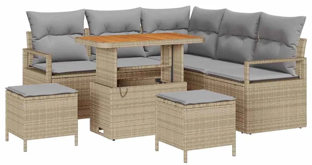 vidaXL Kerti Kanapé Szett párnával 8 pcs Bézs polirattan