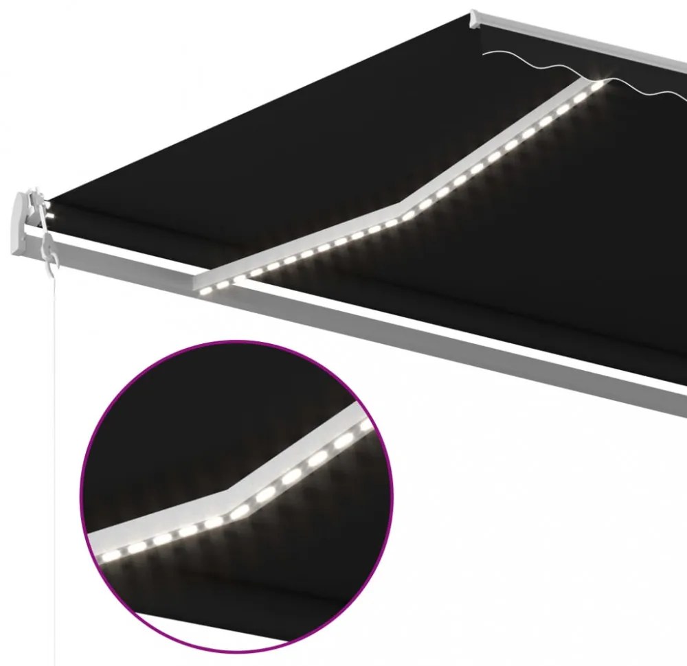 antracitszürke kézzel kihúzható LED-es napellenző 5x3 m