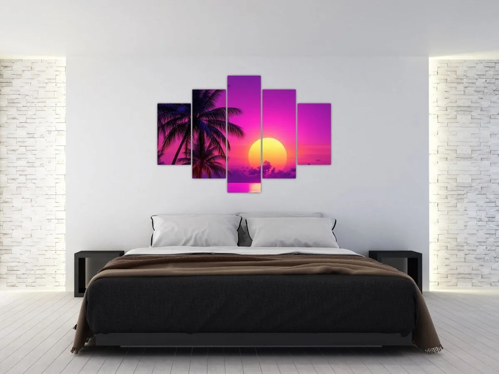 Kép - Lila naplemente pálmafával (150x105 cm)