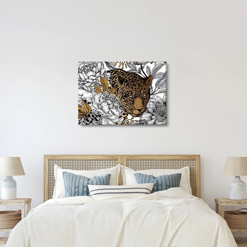 Kép - leopárd a virágok között (70x50 cm)