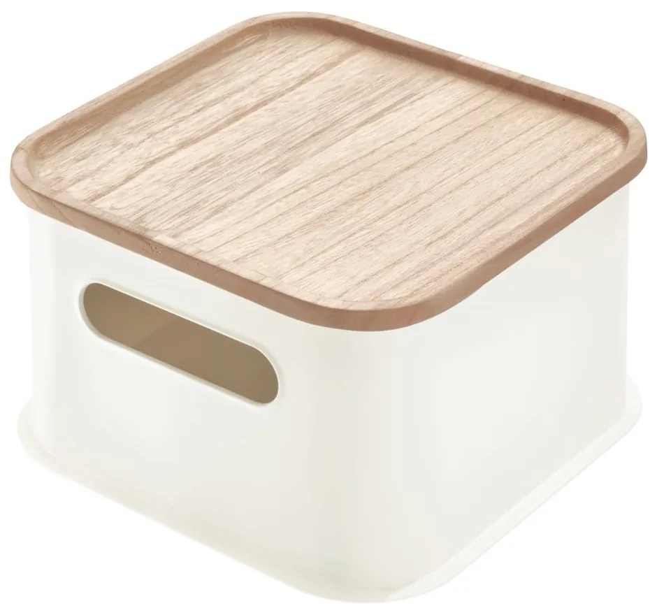 Eco Handled fehér tárolódoboz paulownia fa fedéllel, 21,3 x 21,3 cm - iDesign