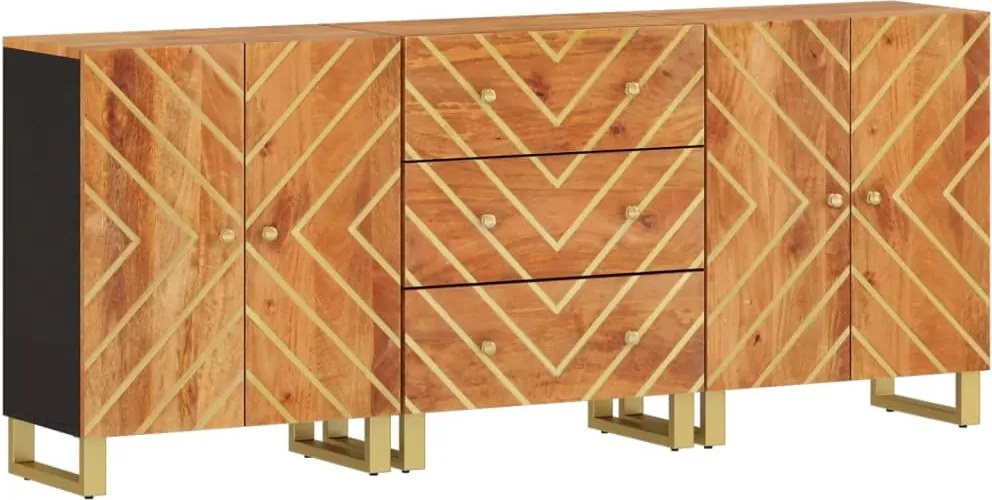 vidaXL 3 db barna-fekete tömör mangófa tálalószekrény 60x33,5x75 cm