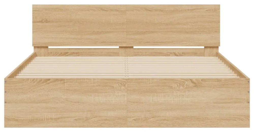 sonoma tölgy színű ágykeret fejtámlával és LED-del 160 x 200 cm