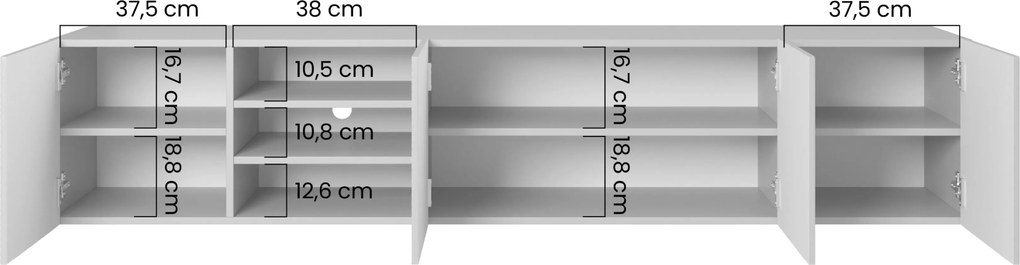 Asha függesztett TV szekrény 200 cm riflázott frontokkal, nyitott fülkével – artisan tölgy / rivier stone matt