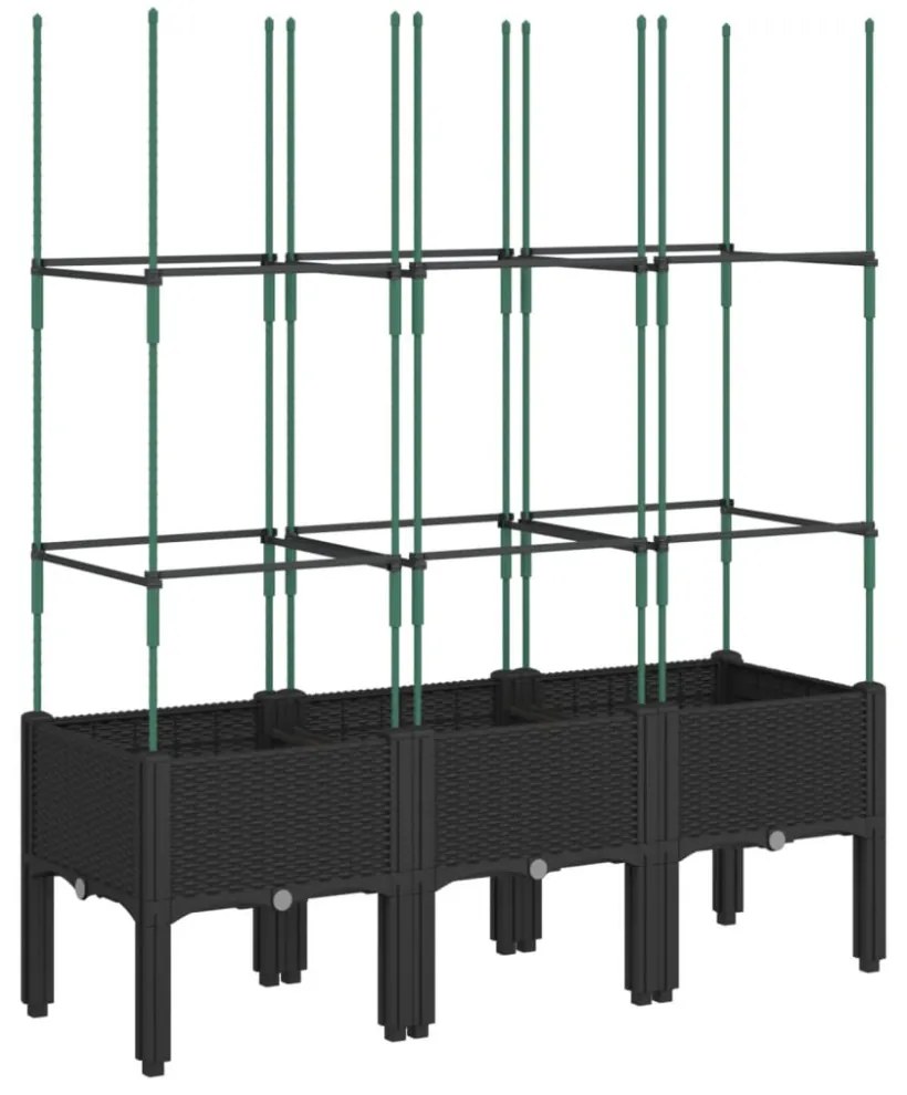fekete polipropilén rácsos kerti ültetőláda 120 x 40 x 142,5 cm