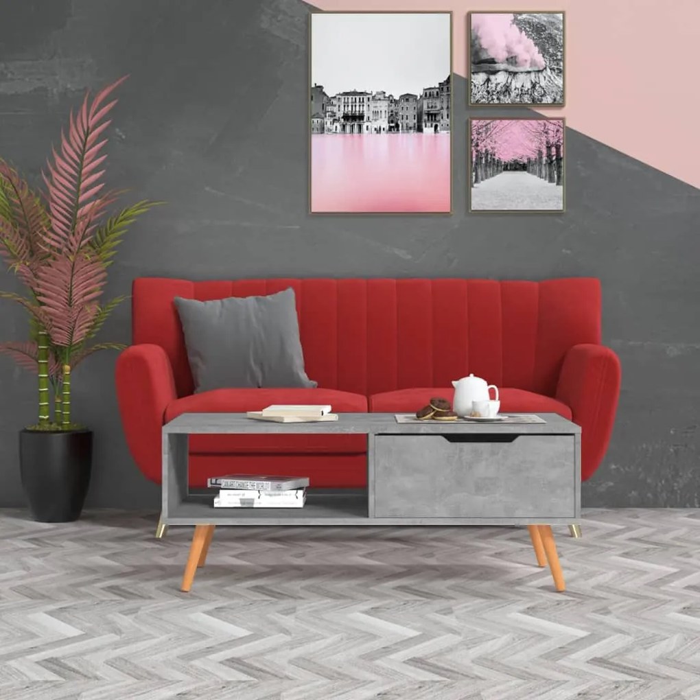 Betonszürke szerelt fa dohányzóasztal 100 x 49,5 x 43 cm
