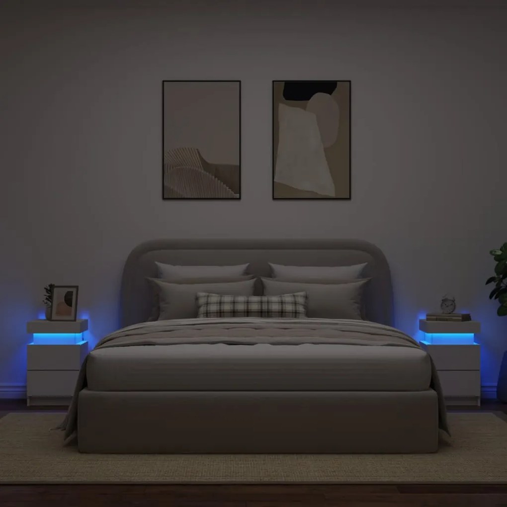 2 db fehér éjjeliszekrény LED-világítással 35 x 39 x 55 cm