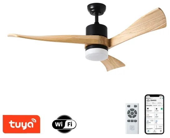 ZEVENTI - LED mennyezeti ventilátor NATURITO LED/18W/230V Wi-Fi Tuya fekete/tölgy + távirányító