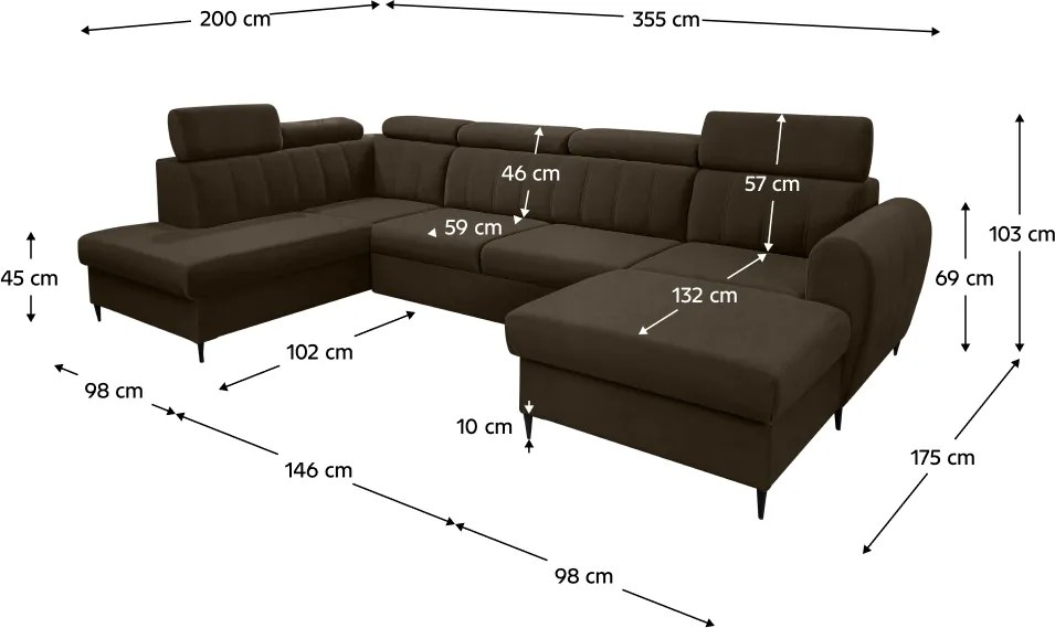 Kinyitható ülőgarnitúra, barna, jobbos, KORIO U