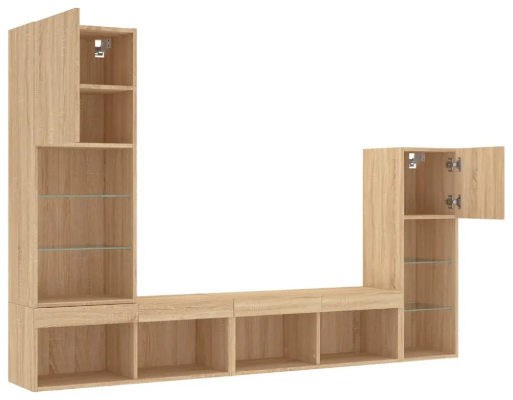 vidaXL 4 darab füstös tölgy színű szerelt fa TV-bútor LED-del