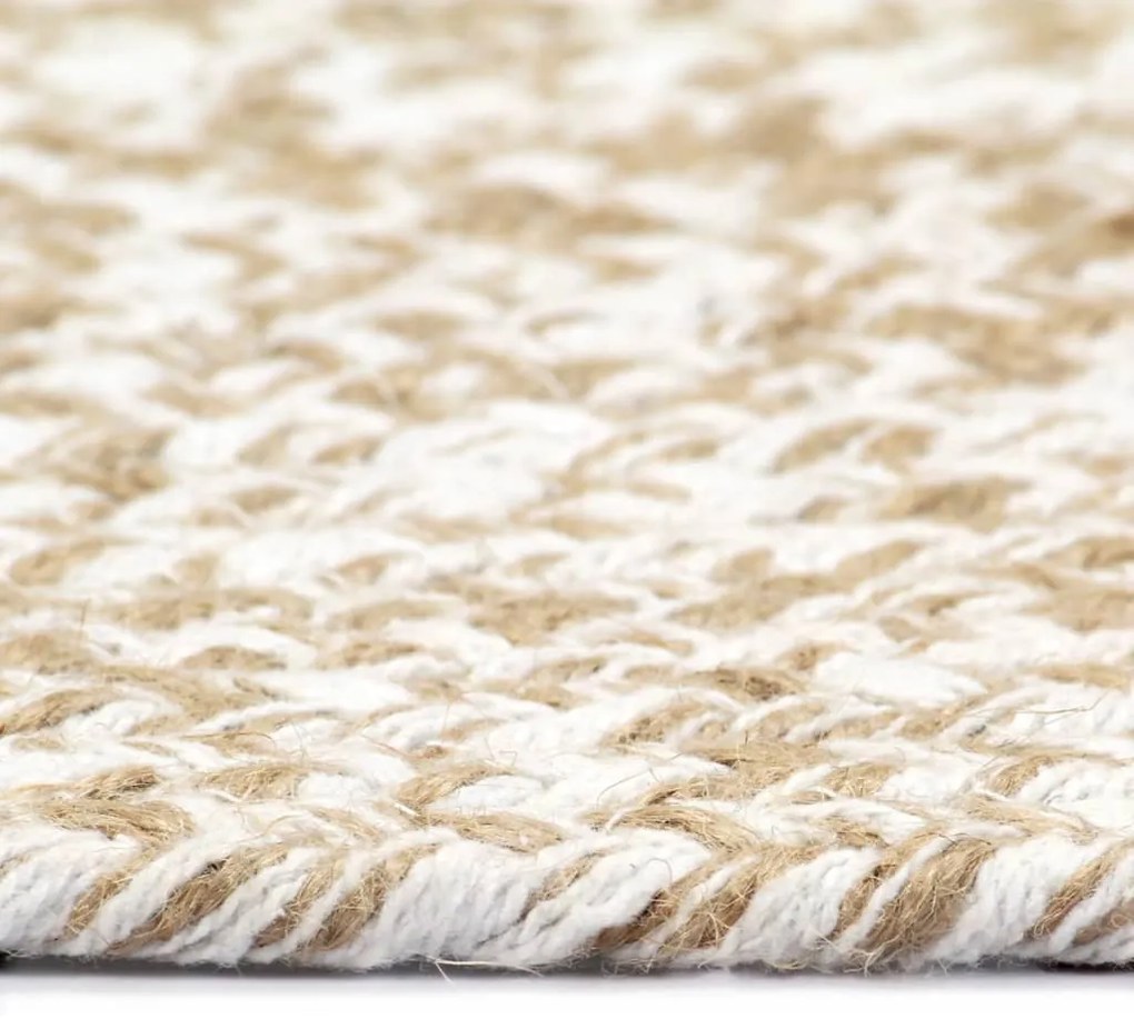 fehér és természetes színű kézzel font jutaszőnyeg 90 cm
