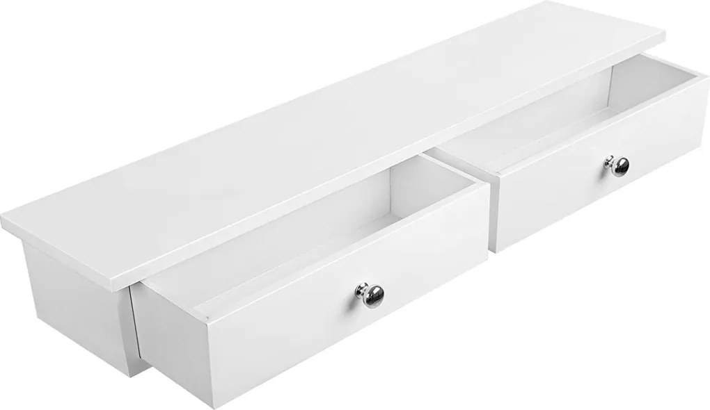 Fali polc két fiókkal magasfényű bevonattal, fehér 65x15x10cm