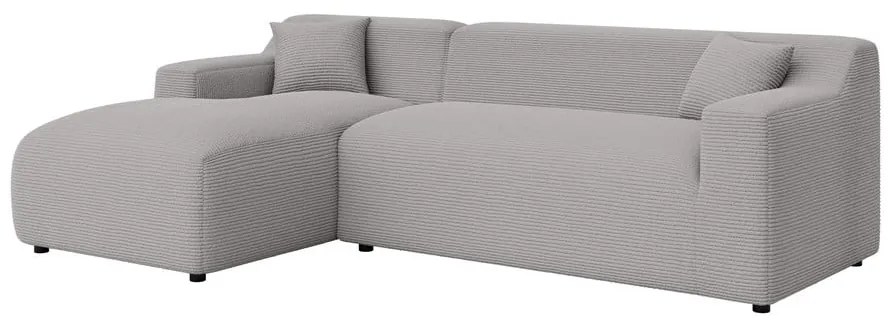 Világosszürke kordbársony sarokkanapé (bal oldali-heverő résszel) Martin – Ropez
