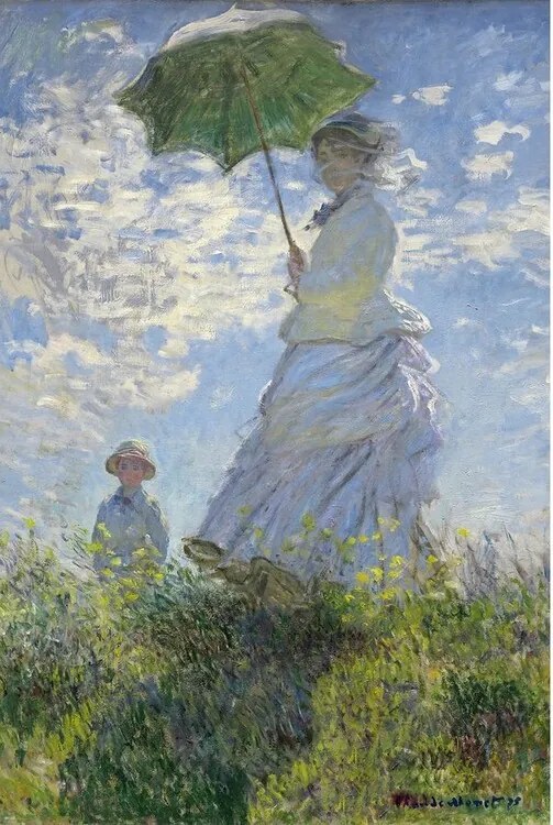 Plakát Nő napernyővel - Madame Monet és fia, Claude Monet