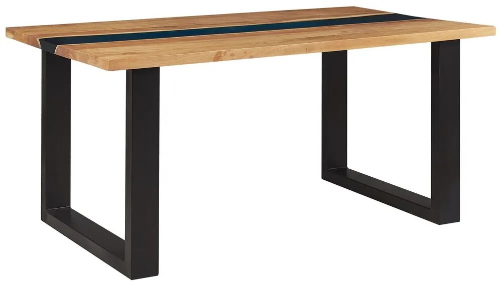 Világos Fa Étkezőasztal Epoxi Gyantával 160 x 90 cm Beliani