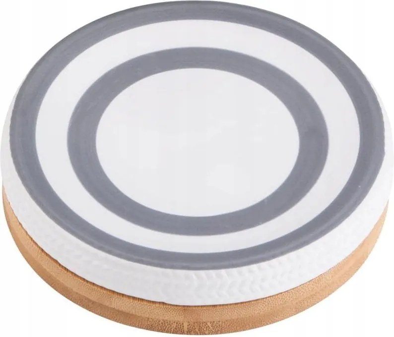 Szappantartó Kerek Fehér Szürke Bambusz Fa Kerámia Divatos