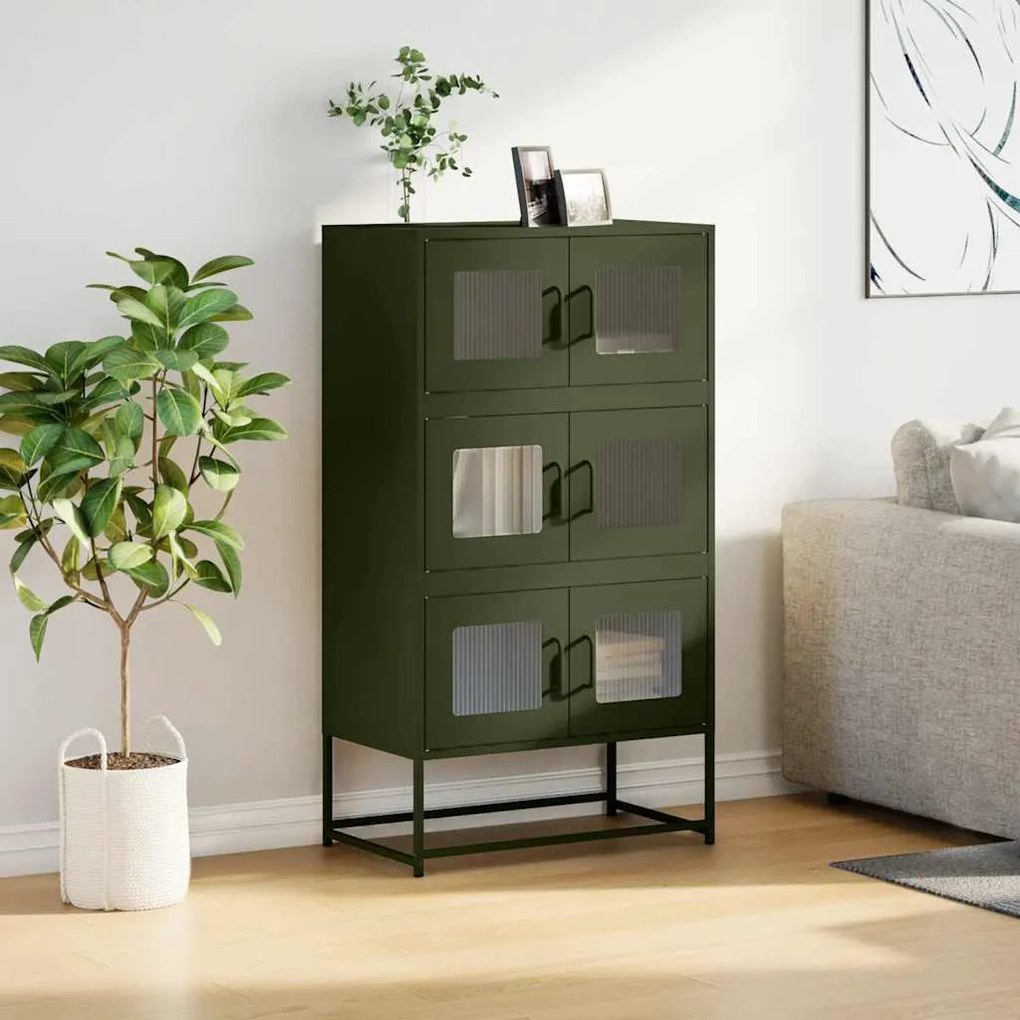 Highboard olívazöld 68x39x123 cm Acél