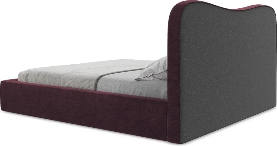 Sötétlila kárpitozott ágyneműtartós franciaágy ágyráccsal 180x200 cm Kahai – Makamii