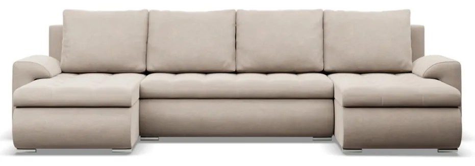 Tokio U alakú sarokkanapé, 3 ágyneműtartóval, bársony, univerzális oldal, bézs