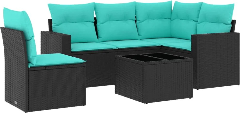 vidaXL 6 részes fekete polyrattan kerti ülőgarnitúra párnával