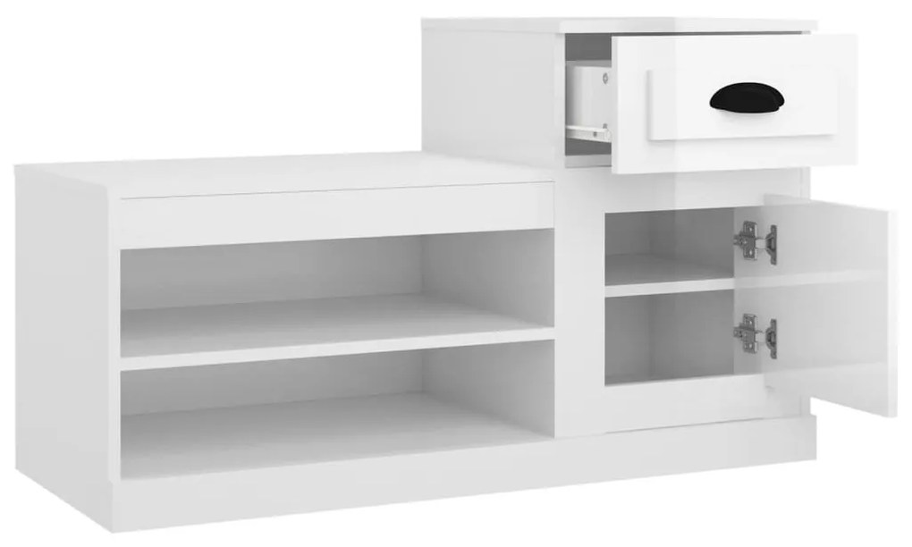 magasfényű fehér szerelt fa cipőszekrény 100x42x60 cm