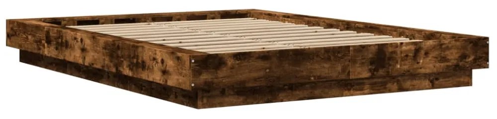 füstös tölgy színű szerelt fa ágykeret LED-del 135x190 cm