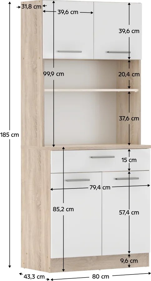 Négyajtós szekrény, sonoma tölgy/fehér, DOMIS NEW