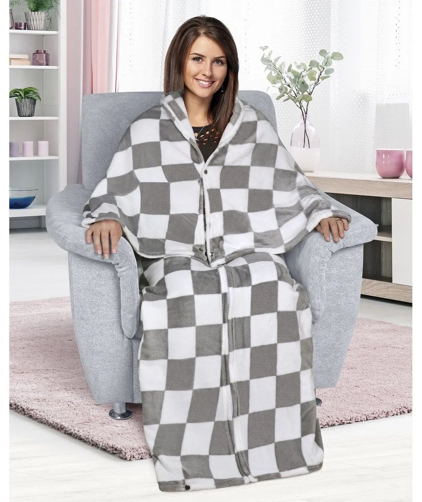 Bellatex Korall Kocka tv nézős takaró szürke, 150 x 200 cm