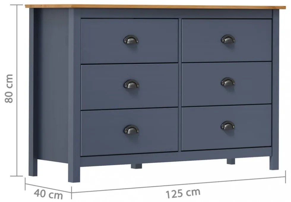 Hill range szürke tömör fenyőfa komód 125 x 40 x 80 cm