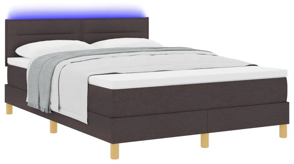 Box Spring Ágy Matraccal &amp; LED Sötétbarna 140x190 cm Szövet