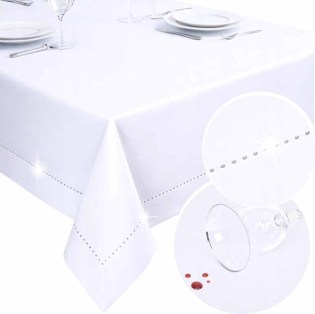 Abrosz Foltálló Glamour 220x140 Fehér Ezüst strasszok Abrosz Asztalra Színek