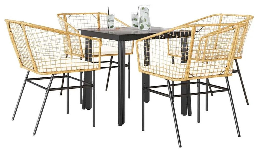 vidaXL 5 észes barna polyrattan üveg kerti étkezőgarnitúra párnával
