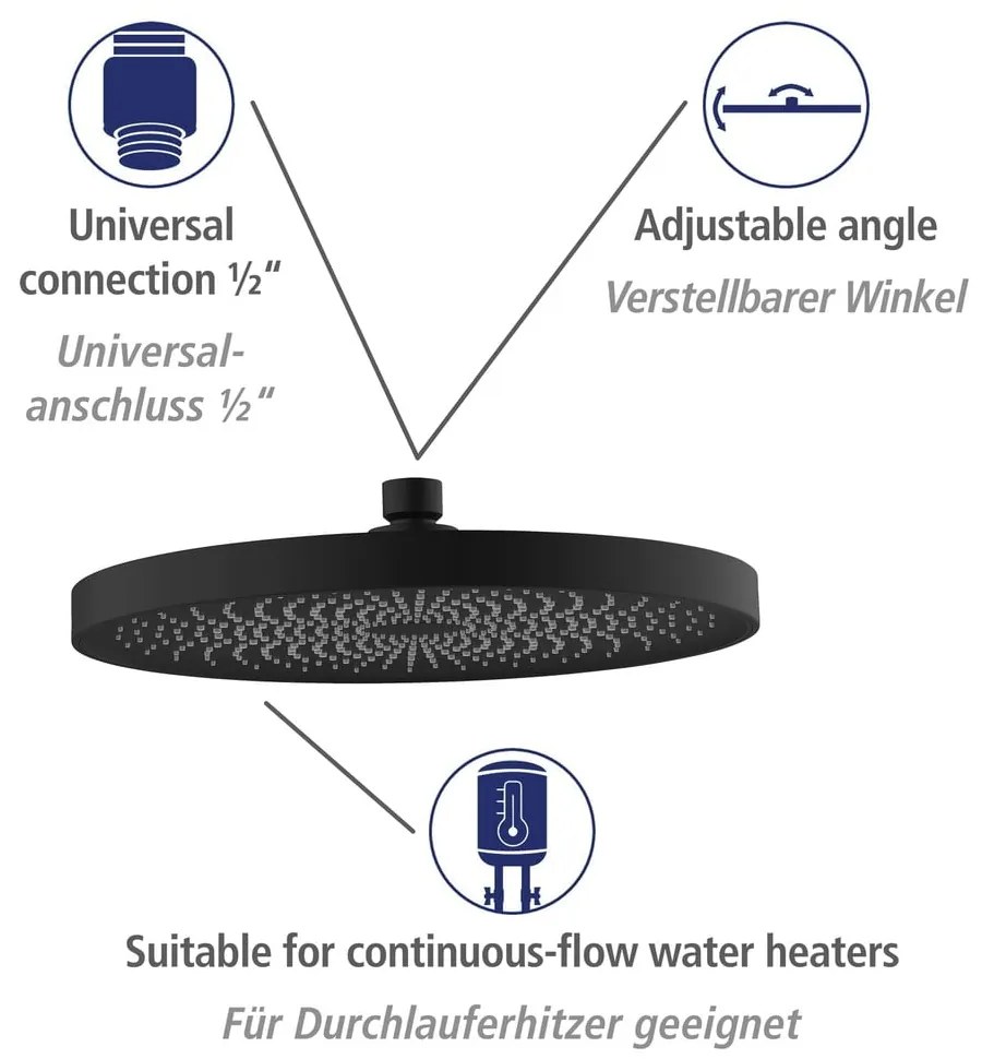 Fekete rozsdamentes acél zuhanyszett 120 cm Soft Water – Wenko