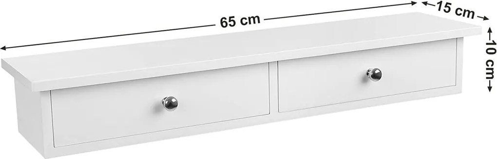 Fali polc két fiókkal magasfényű bevonattal, fehér 65x15x10cm