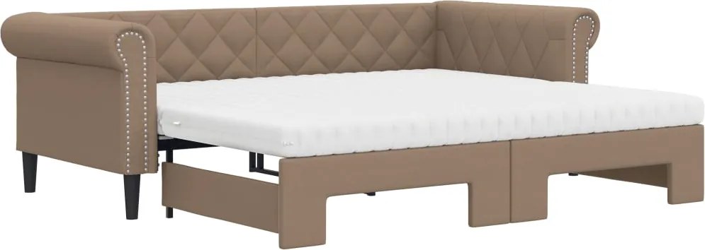 vidaXL cappuccino színű kihúzható műbőr heverő matraccal 90 x 200 cm