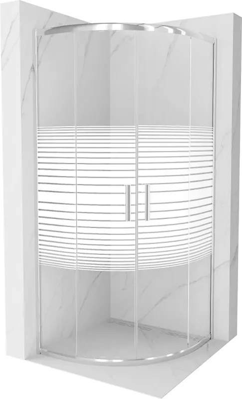 Mexen Rio 80 x 80 cm-es félköríves zuhanykabin, fehér csíkok, króm - 863-080-080-01-20