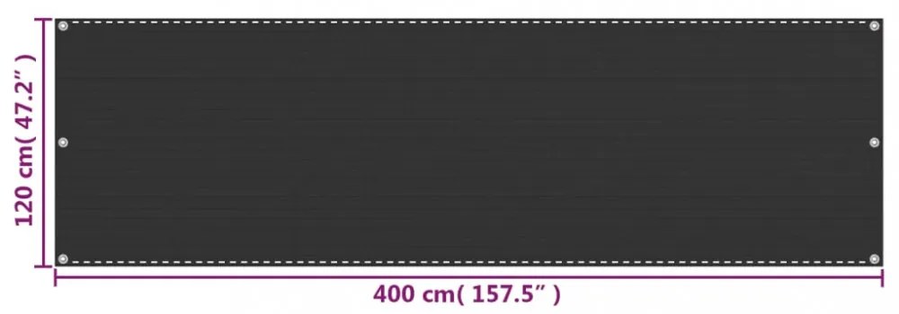 antracitszürke HDPE erkélytakaró 120 x 400 cm