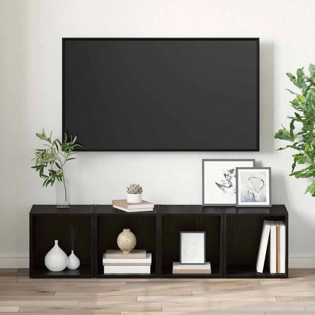 TV szekrény 2 pcs Fekete 37 x 35 x 37 cm Faanyag