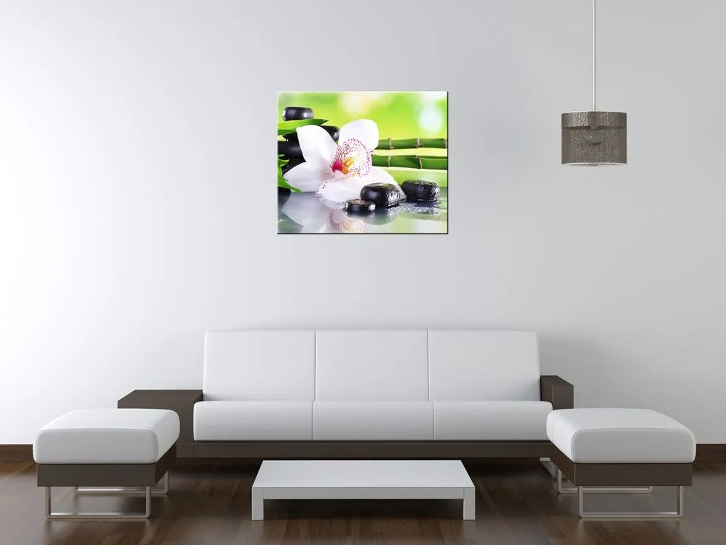 Gario Vászonkép Fehér orchidea és kövek Méret: 100 x 70 cm