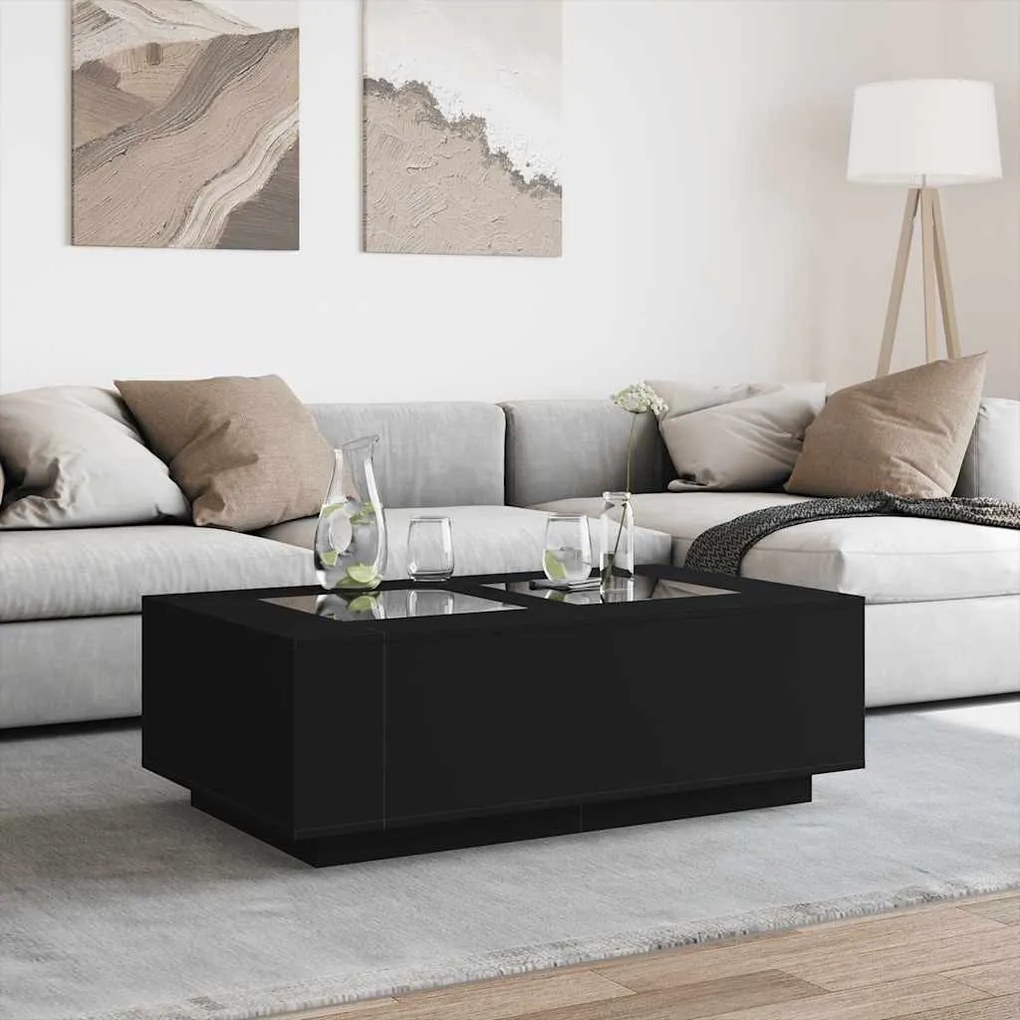 Fekete végtelen hatású LED-es dohányzóasztal 116 x 69 x 40 cm