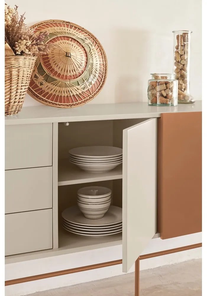 Téglavörös-bézs alacsony komód tolóajtóval 180x91 cm Nube – Teulat