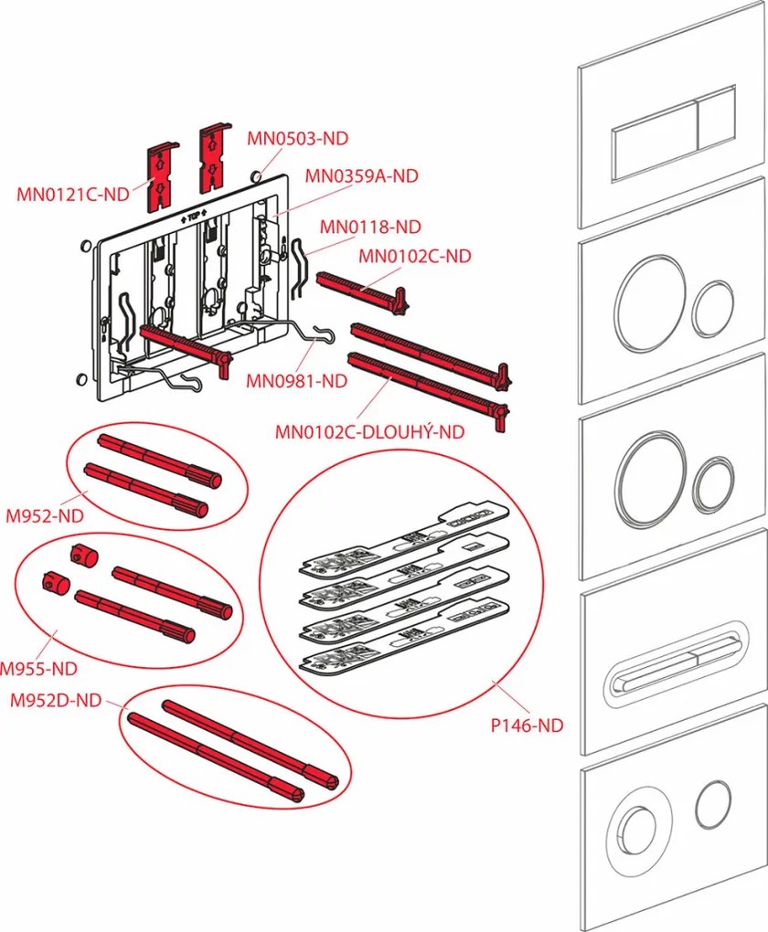 Alcaplast nyomólap - dupla nyomógomb - FEKETE - MATT