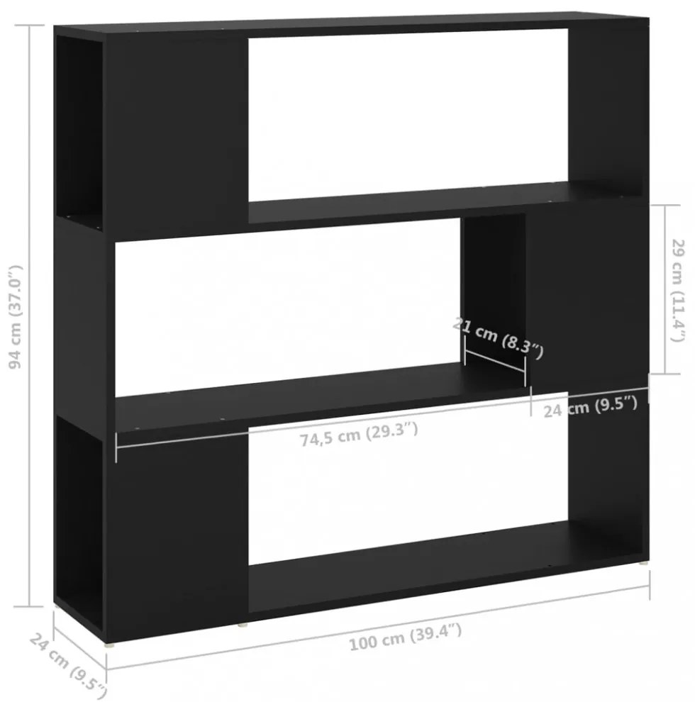 fekete szerelt fa térelválasztó könyvszekrény 100 x 24 x 94 cm